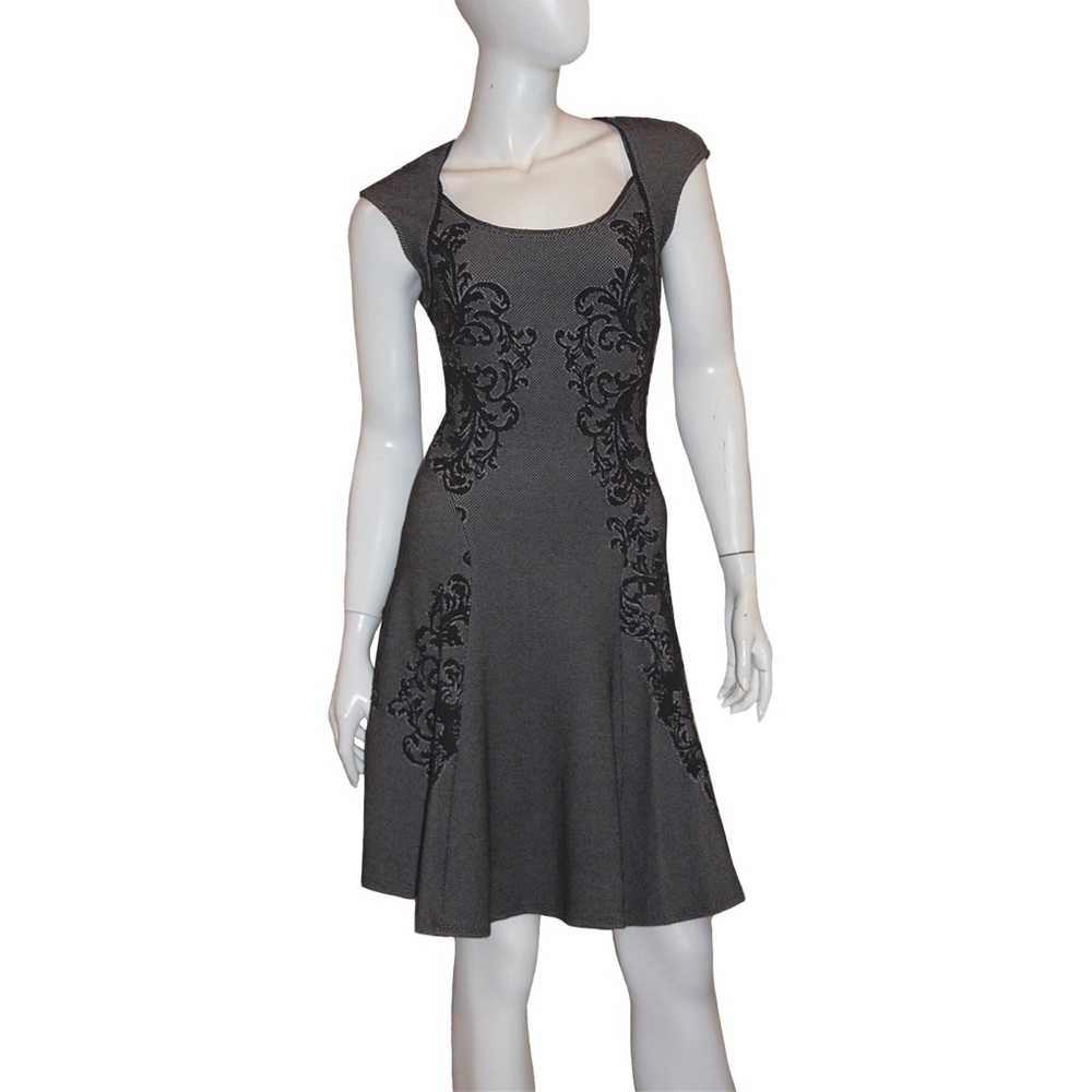 Hale Bob XS Grey Fit and Flare Stretch Jacquard
